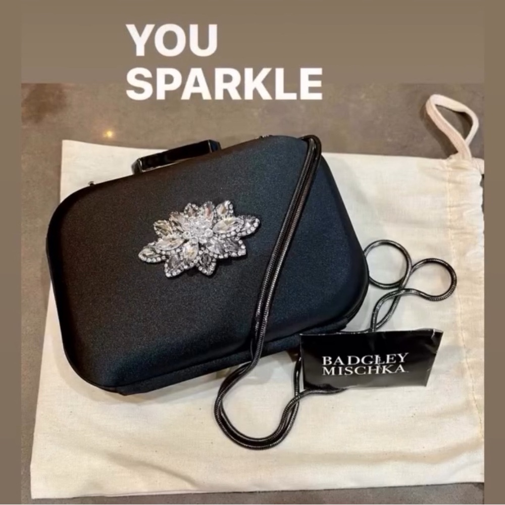 Badgley Mischka Black Hard Shell Formal Bag - Rhinestone Embellished